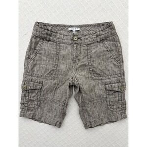 Cabi 100% Linen Cargo Shorts Grey Brown Utility Bermuda Style Womens 4
